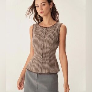 Rihoas Brown Plaid Tank and Shorts Matching Set